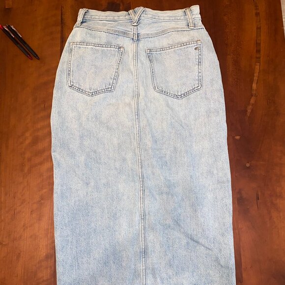 Madewell Light Wash Denim Midi Skirt with Front Slit - Picture 3 of 10